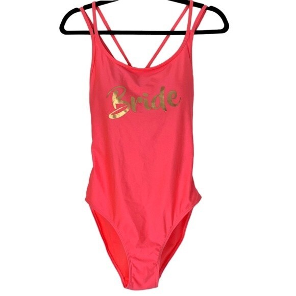Bride Swimsuit Womens Size 10 Pink Gold One Piece Bachelorette Wedding Party - Picture 1 of 7